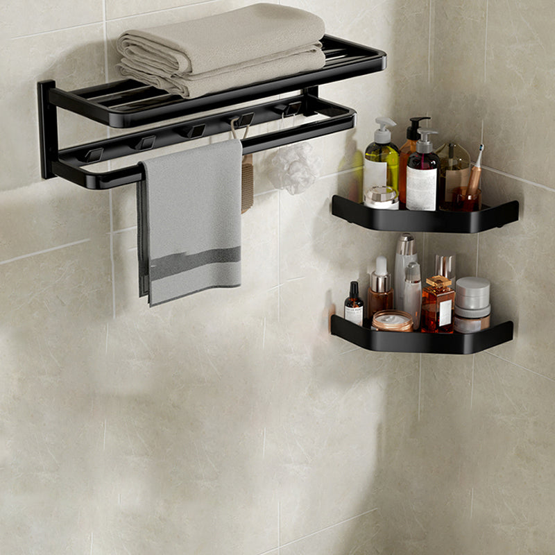 Modern Bathroom Set Towel Bar Paper Holder Black Bathroom Accessory Kit 3-Piece Set (Triangle Bath Shelf) Clearhalo 'Bathroom Hardware Sets' 'Bathroom Hardware' 'Bathroom Remodel & Bathroom Fixtures' 'bathroom_hardware_sets' 'Home Improvement' 'home_improvement' 'home_improvement_bathroom_hardware_sets' 7159527