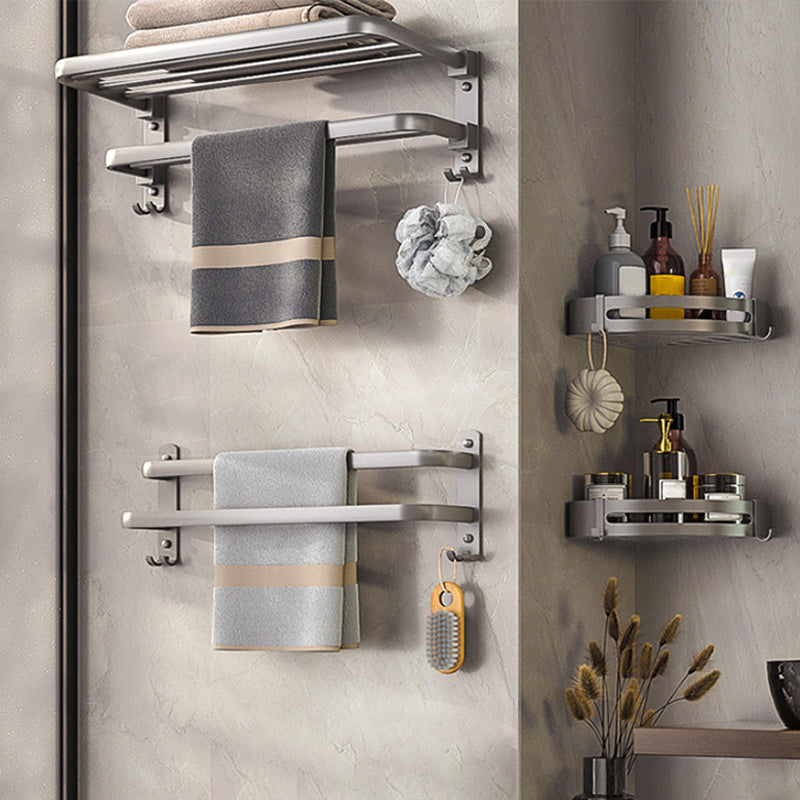 Modern Bath Hardware Set Towel Bar Paper Holder Grey Bathroom Accessory Kit 4-Piece Set (Double Rods) Clearhalo 'Bathroom Hardware Sets' 'Bathroom Hardware' 'Bathroom Remodel & Bathroom Fixtures' 'bathroom_hardware_sets' 'Home Improvement' 'home_improvement' 'home_improvement_bathroom_hardware_sets' 7159554