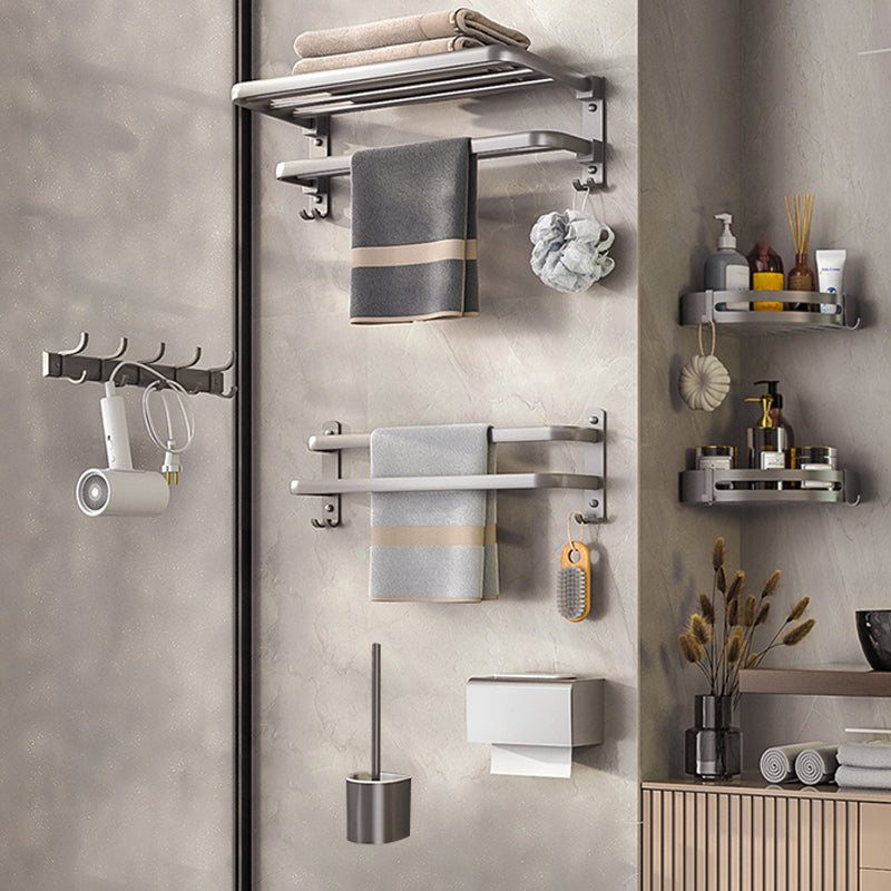 Modern Bath Hardware Set Towel Bar Paper Holder Grey Bathroom Accessory Kit 7-Piece Set (Double Rods) Clearhalo 'Bathroom Hardware Sets' 'Bathroom Hardware' 'Bathroom Remodel & Bathroom Fixtures' 'bathroom_hardware_sets' 'Home Improvement' 'home_improvement' 'home_improvement_bathroom_hardware_sets' 7159555