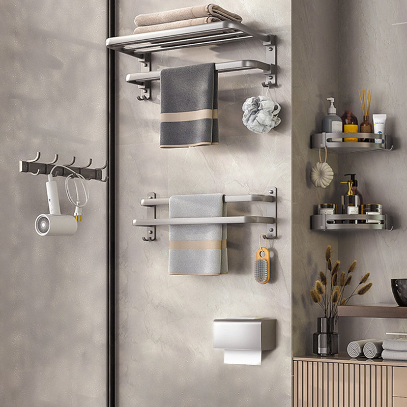 Modern Bath Hardware Set Towel Bar Paper Holder Grey Bathroom Accessory Kit 6-Piece Set (Row Hook) Clearhalo 'Bathroom Hardware Sets' 'Bathroom Hardware' 'Bathroom Remodel & Bathroom Fixtures' 'bathroom_hardware_sets' 'Home Improvement' 'home_improvement' 'home_improvement_bathroom_hardware_sets' 7159568