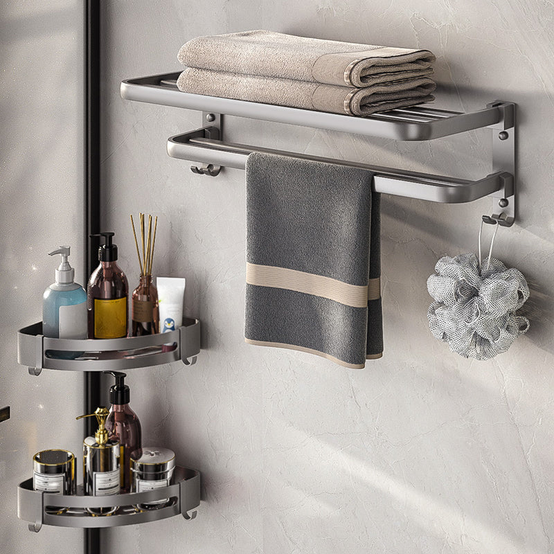 Modern Bath Hardware Set Towel Bar Paper Holder Grey Bathroom Accessory Kit 3-Piece Set (Triangle Bath Shelf) Clearhalo 'Bathroom Hardware Sets' 'Bathroom Hardware' 'Bathroom Remodel & Bathroom Fixtures' 'bathroom_hardware_sets' 'Home Improvement' 'home_improvement' 'home_improvement_bathroom_hardware_sets' 7159571