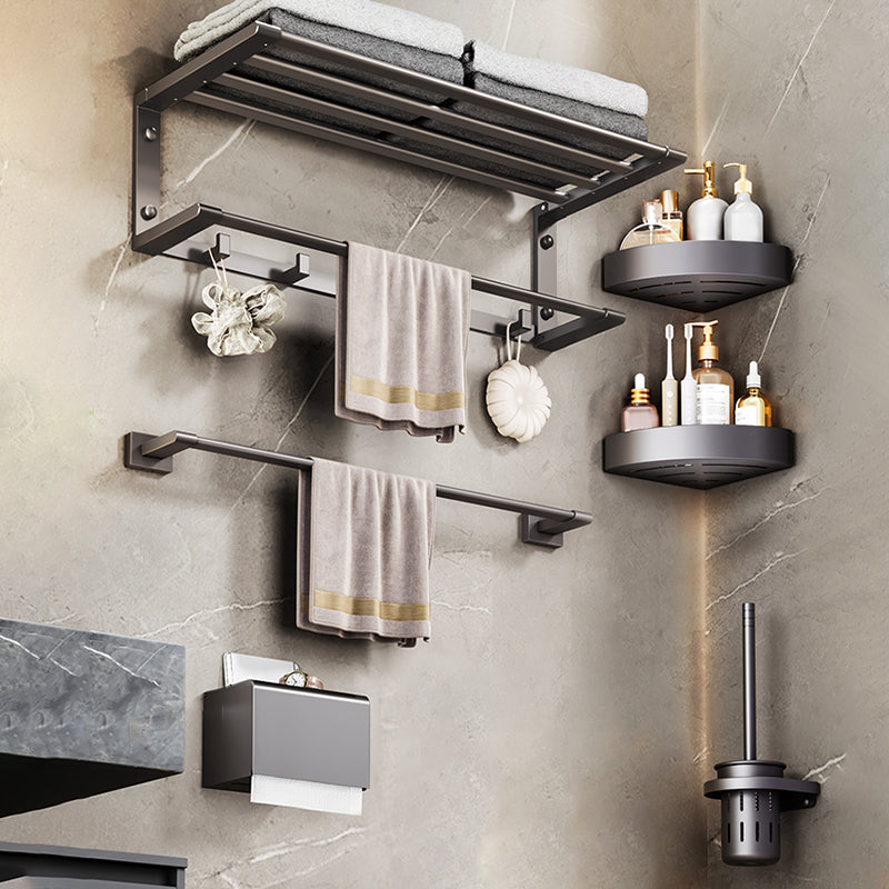 Modern Bathroom Accessory Kit Bath Shelf Towel Bar Grey Bath Hardware Set 6-Piece Set (Single Rod) Clearhalo 'Bathroom Hardware Sets' 'Bathroom Hardware' 'Bathroom Remodel & Bathroom Fixtures' 'bathroom_hardware_sets' 'Home Improvement' 'home_improvement' 'home_improvement_bathroom_hardware_sets' 7159575