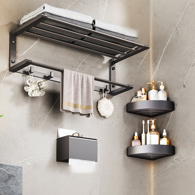 Modern Bathroom Accessory Kit Bath Shelf Towel Bar Grey Bath Hardware Set 4-Piece Set (Toilet Paper Holder) Clearhalo 'Bathroom Hardware Sets' 'Bathroom Hardware' 'Bathroom Remodel & Bathroom Fixtures' 'bathroom_hardware_sets' 'Home Improvement' 'home_improvement' 'home_improvement_bathroom_hardware_sets' 7159582