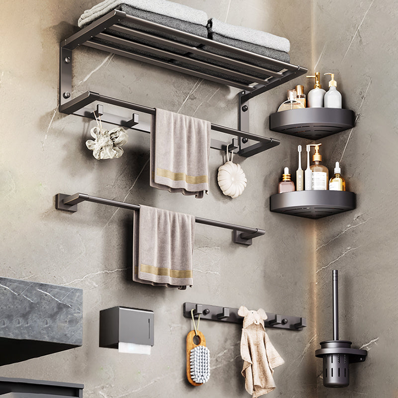 Modern Bathroom Accessory Kit Bath Shelf Towel Bar Grey Bath Hardware Set 7-Piece Set (Toilet Paper Holder) Clearhalo 'Bathroom Hardware Sets' 'Bathroom Hardware' 'Bathroom Remodel & Bathroom Fixtures' 'bathroom_hardware_sets' 'Home Improvement' 'home_improvement' 'home_improvement_bathroom_hardware_sets' 7159583