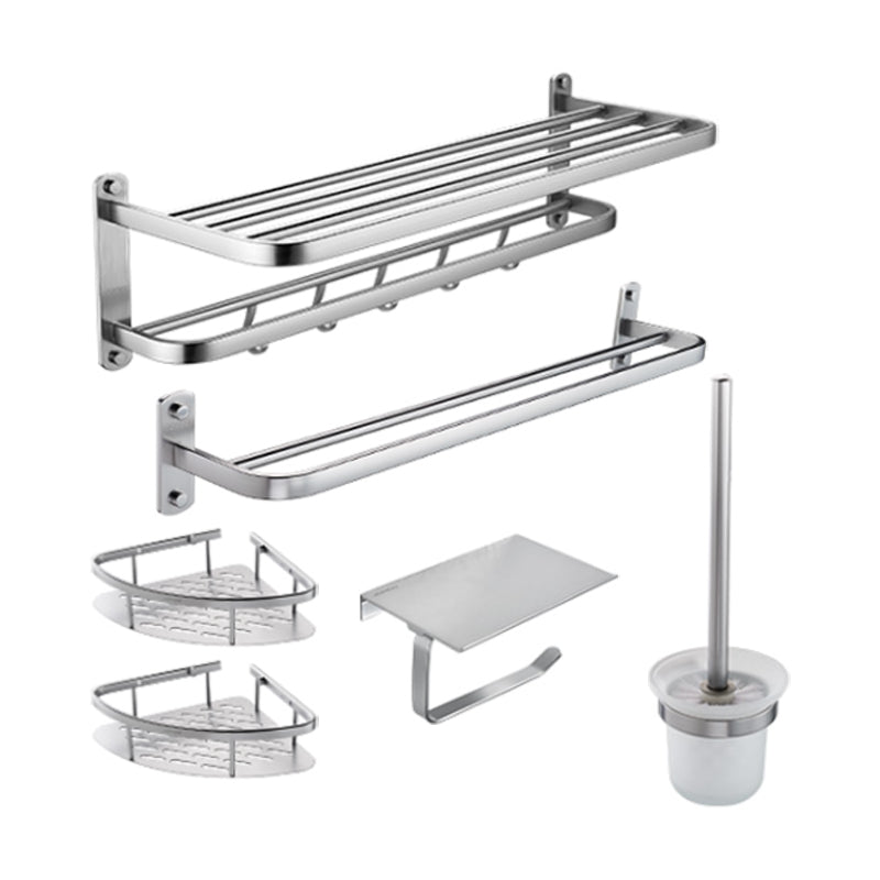 Modern Bathroom Set Paper Holder Bath Shelf Stainless Steel Bathroom Accessory Kit 6-Piece Set (Triangular Bath Shelf) Clearhalo 'Bathroom Hardware Sets' 'Bathroom Hardware' 'Bathroom Remodel & Bathroom Fixtures' 'bathroom_hardware_sets' 'Home Improvement' 'home_improvement' 'home_improvement_bathroom_hardware_sets' 7159600