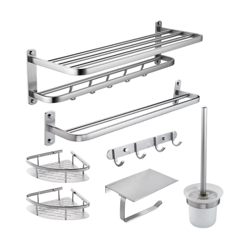 Modern Bathroom Set Paper Holder Bath Shelf Stainless Steel Bathroom Accessory Kit 7-Piece Set (Double Rods) Clearhalo 'Bathroom Hardware Sets' 'Bathroom Hardware' 'Bathroom Remodel & Bathroom Fixtures' 'bathroom_hardware_sets' 'Home Improvement' 'home_improvement' 'home_improvement_bathroom_hardware_sets' 7159603