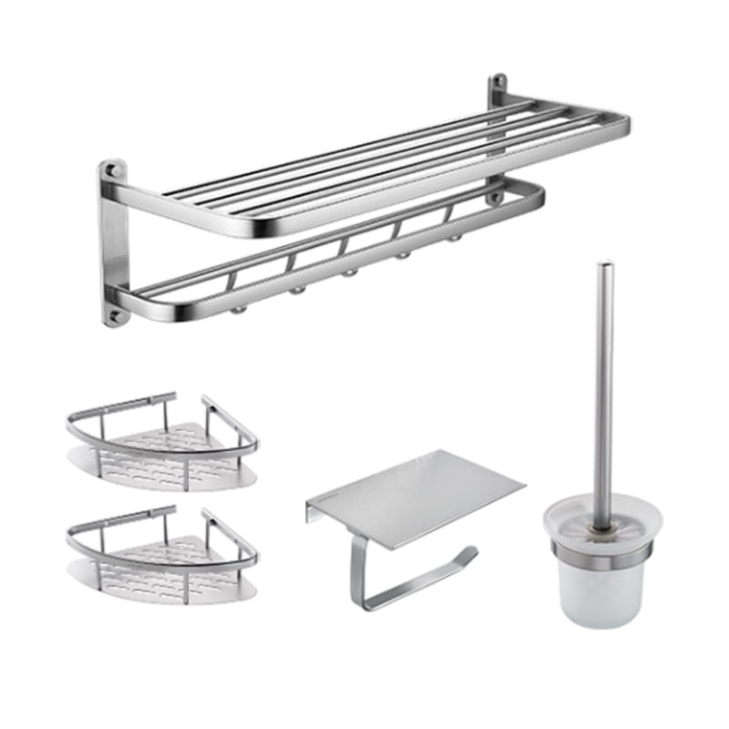 Modern Bathroom Set Paper Holder Bath Shelf Stainless Steel Bathroom Accessory Kit 5-Piece Set (Toilet Brush) Clearhalo 'Bathroom Hardware Sets' 'Bathroom Hardware' 'Bathroom Remodel & Bathroom Fixtures' 'bathroom_hardware_sets' 'Home Improvement' 'home_improvement' 'home_improvement_bathroom_hardware_sets' 7159604