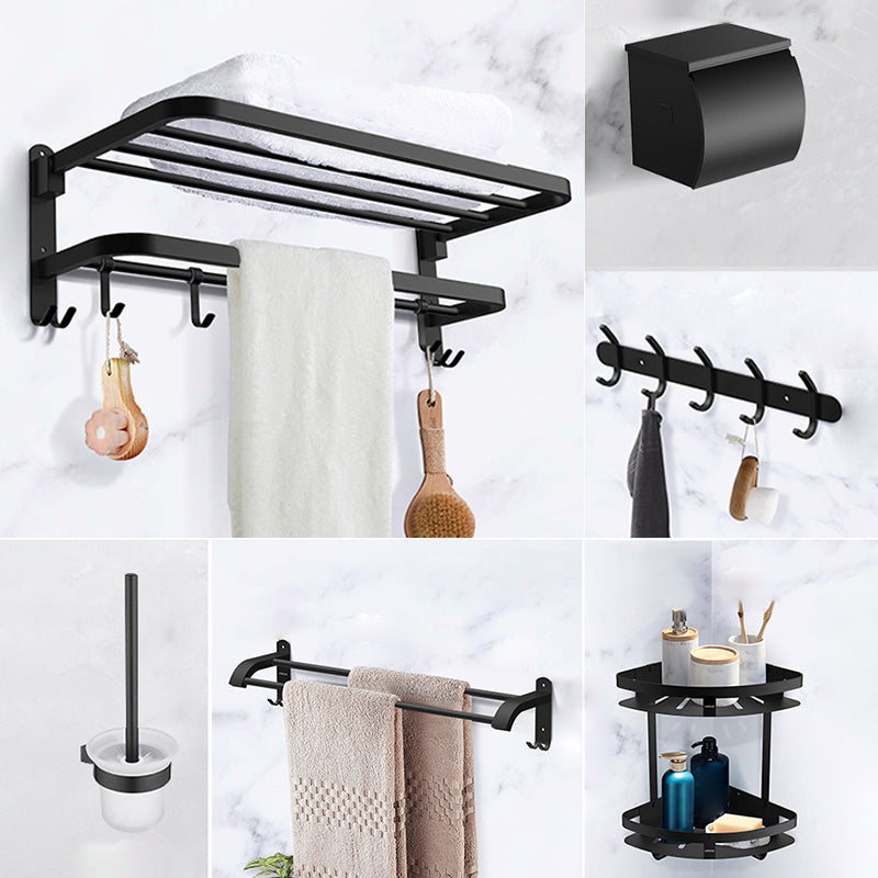 Modern Bathroom Set Towel Bar Bath Shelf Bathroom Accessories Hardware Set Black 6-Piece Set (Double Rods) Clearhalo 'Bathroom Hardware Sets' 'Bathroom Hardware' 'Bathroom Remodel & Bathroom Fixtures' 'bathroom_hardware_sets' 'Home Improvement' 'home_improvement' 'home_improvement_bathroom_hardware_sets' 7159620