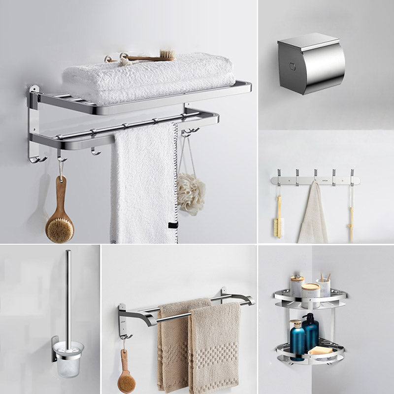 Modern Bathroom Set Towel Bar Bath Shelf Bathroom Accessories Hardware Set Silver 6-Piece Set (Double Rods) Clearhalo 'Bathroom Hardware Sets' 'Bathroom Hardware' 'Bathroom Remodel & Bathroom Fixtures' 'bathroom_hardware_sets' 'Home Improvement' 'home_improvement' 'home_improvement_bathroom_hardware_sets' 7159624