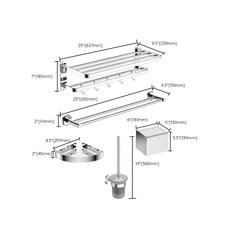 Modern Bathroom Accessory Kit Bath Shelf Stainless Towel Bar Steel Bathroom Set Clearhalo 'Bathroom Hardware Sets' 'Bathroom Hardware' 'Bathroom Remodel & Bathroom Fixtures' 'bathroom_hardware_sets' 'Home Improvement' 'home_improvement' 'home_improvement_bathroom_hardware_sets' 7159640