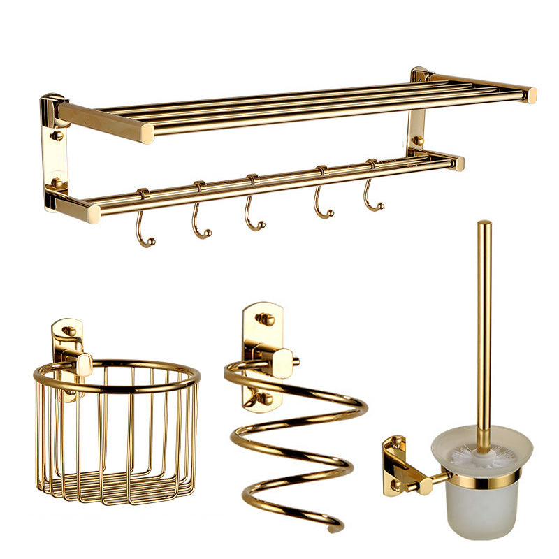 Polished Gold 4 Piece Bathroom Accessory Set Brass Bathroom Hardware 4-Piece Set Clearhalo 'Bathroom Hardware Sets' 'Bathroom Hardware' 'Bathroom Remodel & Bathroom Fixtures' 'bathroom_hardware_sets' 'Home Improvement' 'home_improvement' 'home_improvement_bathroom_hardware_sets' 7159697