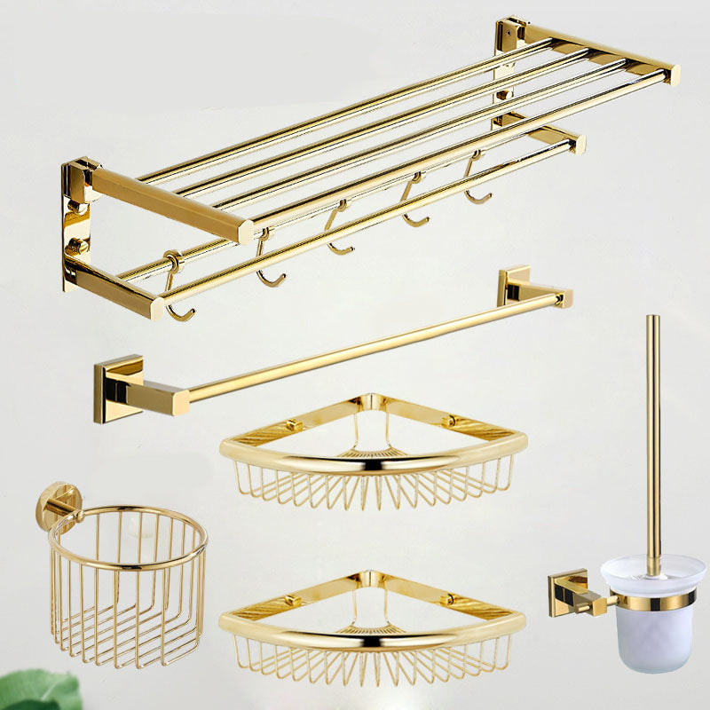 Traditional Brass Bathroom Accessory Set Polished Metal Bathroom Hardware Gold 6-Piece Set Clearhalo 'Bathroom Hardware Sets' 'Bathroom Hardware' 'Bathroom Remodel & Bathroom Fixtures' 'bathroom_hardware_sets' 'Home Improvement' 'home_improvement' 'home_improvement_bathroom_hardware_sets' 7159731