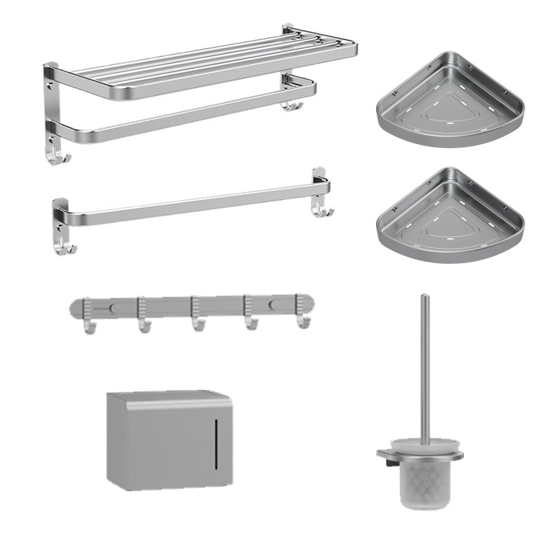 7 Piece Bathroom Accessory Set Modern Aluminum Bathroom Set in Silver 7-Piece Set Clearhalo 'Bathroom Hardware Sets' 'Bathroom Hardware' 'Bathroom Remodel & Bathroom Fixtures' 'bathroom_hardware_sets' 'Home Improvement' 'home_improvement' 'home_improvement_bathroom_hardware_sets' 7159775