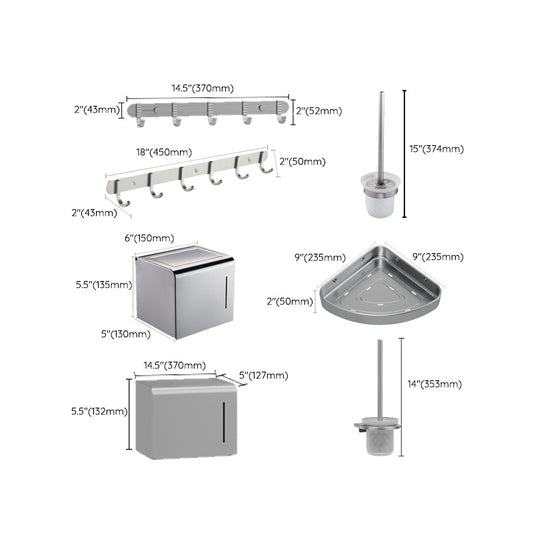 7 Piece Bathroom Accessory Set Modern Aluminum Bathroom Set in Silver Clearhalo 'Bathroom Hardware Sets' 'Bathroom Hardware' 'Bathroom Remodel & Bathroom Fixtures' 'bathroom_hardware_sets' 'Home Improvement' 'home_improvement' 'home_improvement_bathroom_hardware_sets' 7159784