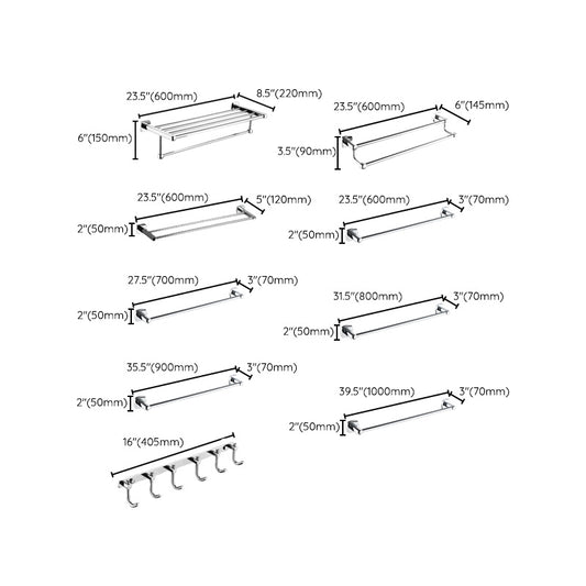 Polished Chrome Modernism Bathroom Accessory Set Bath Shelf/ Towel Bar/Robe Hooks Included Clearhalo 'Bathroom Hardware Sets' 'Bathroom Hardware' 'Bathroom Remodel & Bathroom Fixtures' 'bathroom_hardware_sets' 'Home Improvement' 'home_improvement' 'home_improvement_bathroom_hardware_sets' 7159888