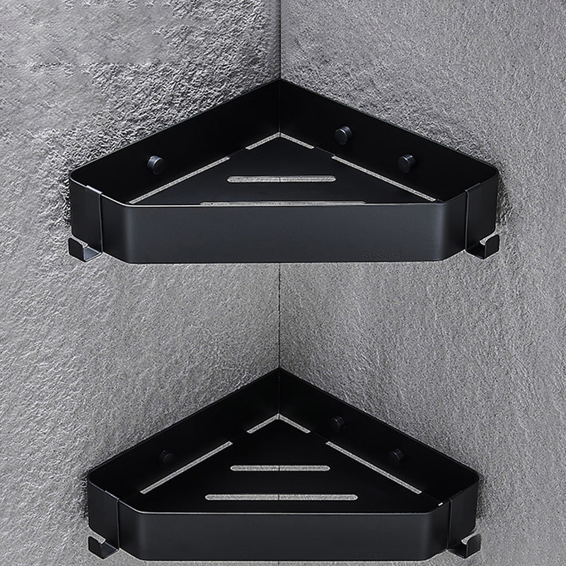 Contemporary Triangle Bath Shelf Stainless Steel Bathroom Set with Robe Hooks Black 2 Piece Set Clearhalo 'Bathroom Hardware Sets' 'Bathroom Hardware' 'Bathroom Remodel & Bathroom Fixtures' 'bathroom_hardware_sets' 'Home Improvement' 'home_improvement' 'home_improvement_bathroom_hardware_sets' 7159920