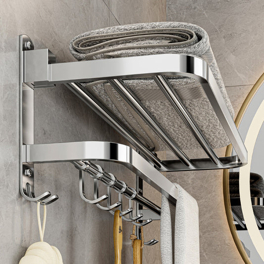 Contemporary Bath Hardware Set in Stainless Steel Chrome Robe Hooks/Towel Bar Clearhalo 'Bathroom Hardware Sets' 'Bathroom Hardware' 'Bathroom Remodel & Bathroom Fixtures' 'bathroom_hardware_sets' 'Home Improvement' 'home_improvement' 'home_improvement_bathroom_hardware_sets' 7160046