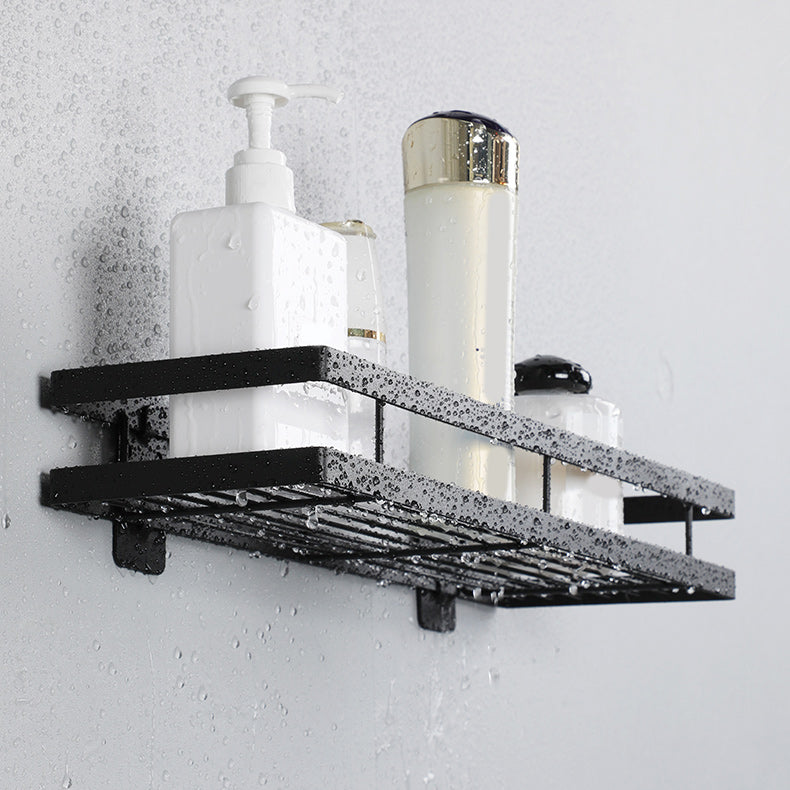 2 Piece Bath Shelf in Matte Black Metal Bathroom Hardware Set Clearhalo 'Bathroom Hardware Sets' 'Bathroom Hardware' 'Bathroom Remodel & Bathroom Fixtures' 'bathroom_hardware_sets' 'Home Improvement' 'home_improvement' 'home_improvement_bathroom_hardware_sets' 7160112