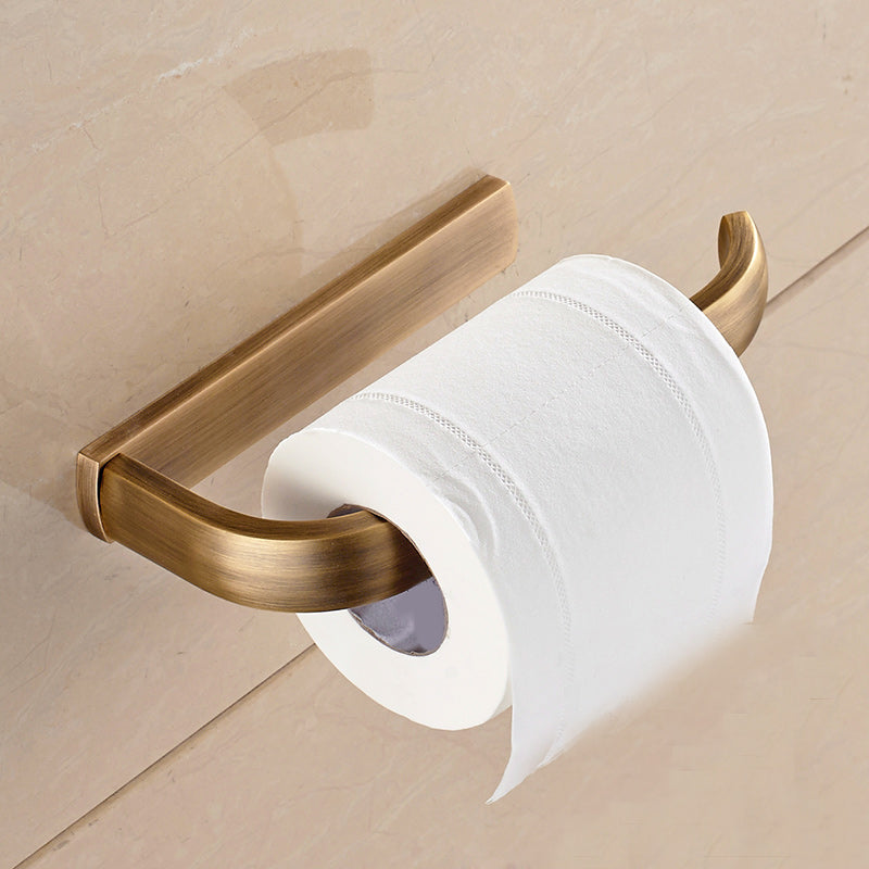 Brushed Brass 4-Piece Bathroom Accessory Set Vintage Bronze Bath Shelf/Towel Bar Toilet Paper Holder Clearhalo 'Bathroom Hardware Sets' 'Bathroom Hardware' 'Bathroom Remodel & Bathroom Fixtures' 'bathroom_hardware_sets' 'Home Improvement' 'home_improvement' 'home_improvement_bathroom_hardware_sets' 7160193