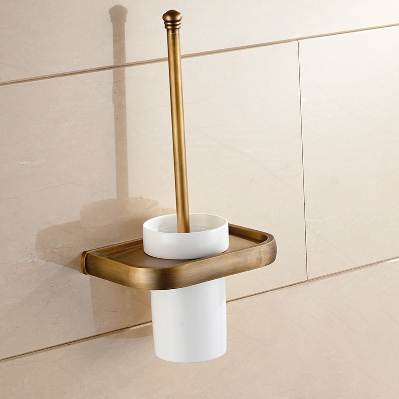 Brushed Brass 4-Piece Bathroom Accessory Set Vintage Bronze Bath Shelf/Towel Bar Toilet Brush Clearhalo 'Bathroom Hardware Sets' 'Bathroom Hardware' 'Bathroom Remodel & Bathroom Fixtures' 'bathroom_hardware_sets' 'Home Improvement' 'home_improvement' 'home_improvement_bathroom_hardware_sets' 7160202