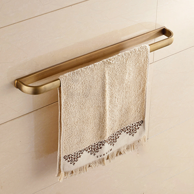 Brushed Brass 4-Piece Bathroom Accessory Set Vintage Bronze Bath Shelf/Towel Bar Single Bar Towel Bar Clearhalo 'Bathroom Hardware Sets' 'Bathroom Hardware' 'Bathroom Remodel & Bathroom Fixtures' 'bathroom_hardware_sets' 'Home Improvement' 'home_improvement' 'home_improvement_bathroom_hardware_sets' 7160214