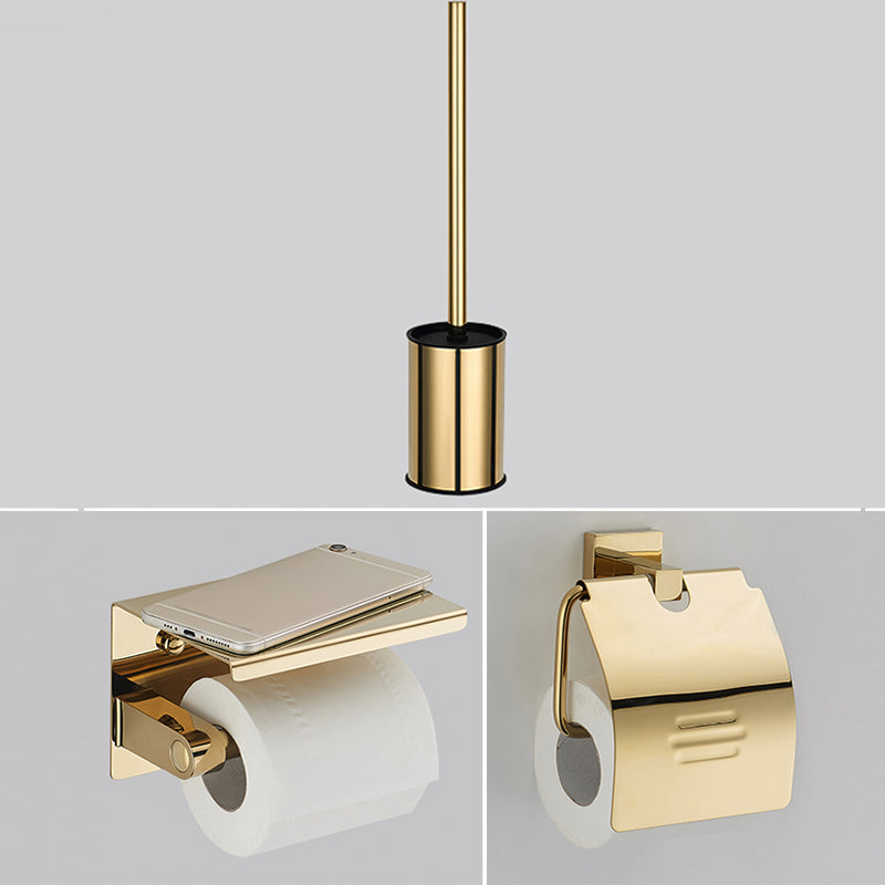 Polished Brass Classic Bathroom Accessory with Bath Shelf/Towel Bar & Paper Holder Clearhalo 'Bathroom Hardware Sets' 'Bathroom Hardware' 'Bathroom Remodel & Bathroom Fixtures' 'bathroom_hardware_sets' 'Home Improvement' 'home_improvement' 'home_improvement_bathroom_hardware_sets' 7160342