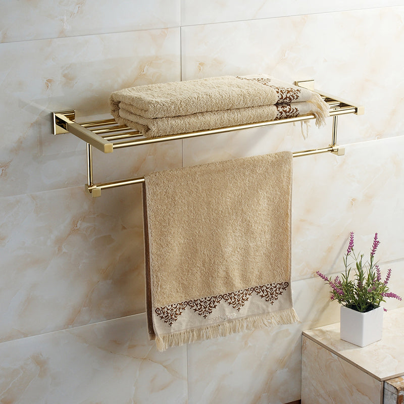 Polished Brass Classic Bathroom Accessory with Bath Shelf/Towel Bar & Paper Holder Towel Rack Clearhalo 'Bathroom Hardware Sets' 'Bathroom Hardware' 'Bathroom Remodel & Bathroom Fixtures' 'bathroom_hardware_sets' 'Home Improvement' 'home_improvement' 'home_improvement_bathroom_hardware_sets' 7160343