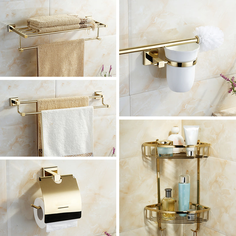 Polished Brass Classic Bathroom Accessory with Bath Shelf/Towel Bar & Paper Holder 5 piece Set Clearhalo 'Bathroom Hardware Sets' 'Bathroom Hardware' 'Bathroom Remodel & Bathroom Fixtures' 'bathroom_hardware_sets' 'Home Improvement' 'home_improvement' 'home_improvement_bathroom_hardware_sets' 7160356