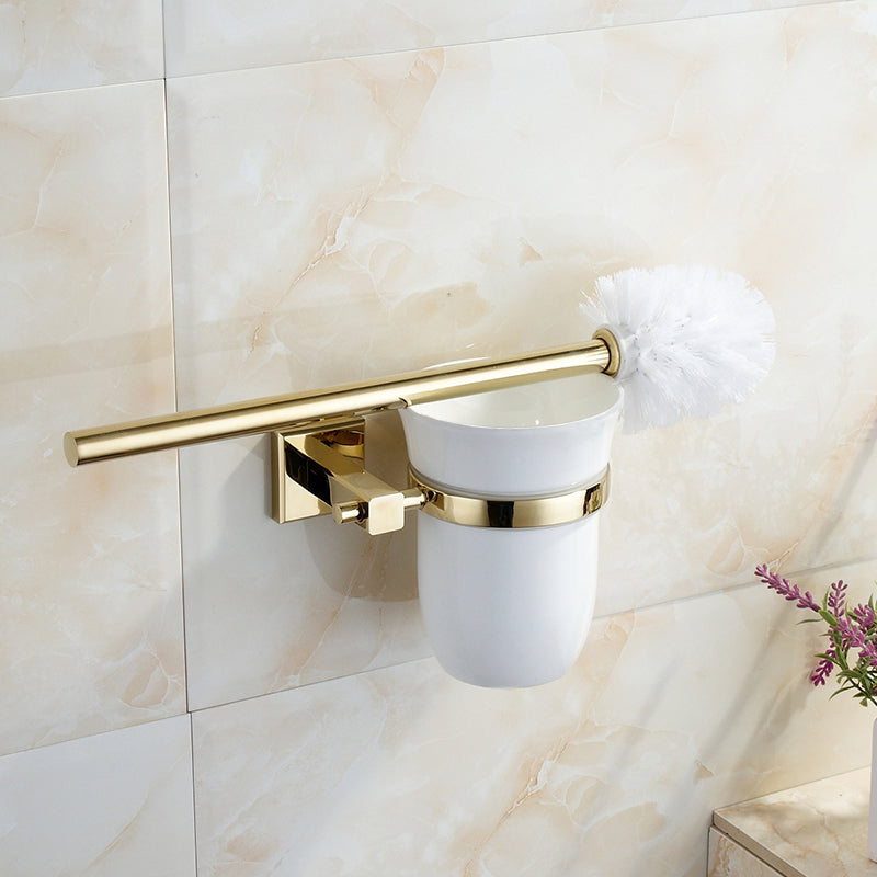 Polished Brass Classic Bathroom Accessory with Bath Shelf/Towel Bar & Paper Holder Toilet Brush (14"L) Clearhalo 'Bathroom Hardware Sets' 'Bathroom Hardware' 'Bathroom Remodel & Bathroom Fixtures' 'bathroom_hardware_sets' 'Home Improvement' 'home_improvement' 'home_improvement_bathroom_hardware_sets' 7160359