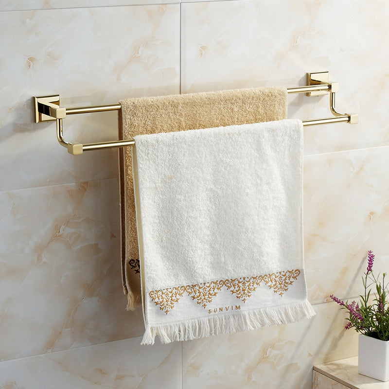 Polished Brass Classic Bathroom Accessory with Bath Shelf/Towel Bar & Paper Holder Double Bars Towel Bar Clearhalo 'Bathroom Hardware Sets' 'Bathroom Hardware' 'Bathroom Remodel & Bathroom Fixtures' 'bathroom_hardware_sets' 'Home Improvement' 'home_improvement' 'home_improvement_bathroom_hardware_sets' 7160362