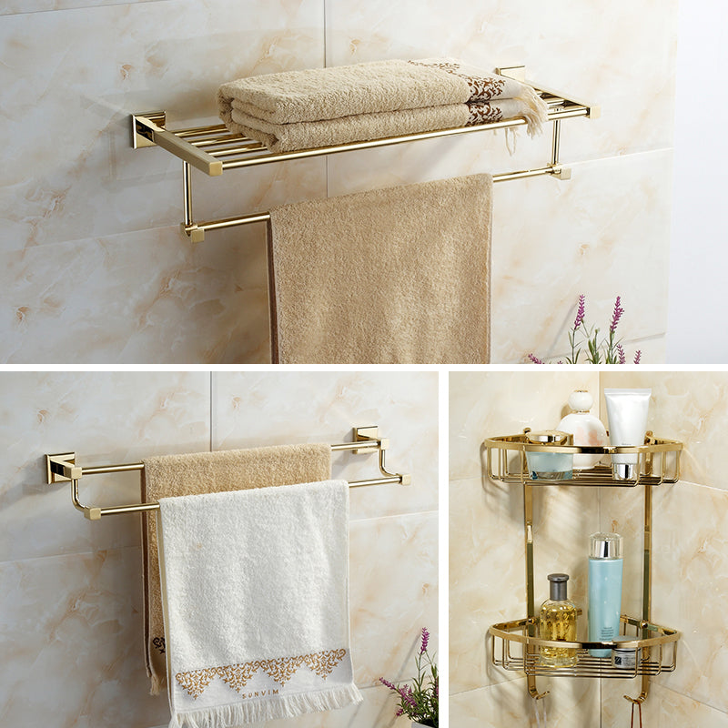 Polished Brass Classic Bathroom Accessory with Bath Shelf/Towel Bar & Paper Holder 3-Piece Set (Triangular Bath Shelf) Clearhalo 'Bathroom Hardware Sets' 'Bathroom Hardware' 'Bathroom Remodel & Bathroom Fixtures' 'bathroom_hardware_sets' 'Home Improvement' 'home_improvement' 'home_improvement_bathroom_hardware_sets' 7160365