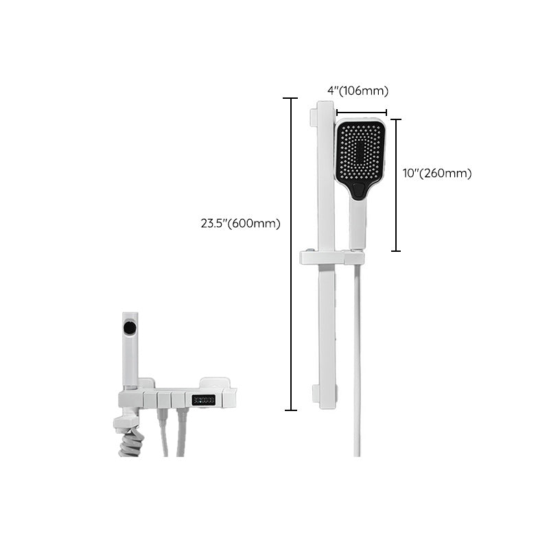 Swivel Shower System White Square Shower Hose Wall Mount Slide Bar Included Shower System Clearhalo 'Bathroom Remodel & Bathroom Fixtures' 'Home Improvement' 'home_improvement' 'home_improvement_shower_faucets' 'Shower Faucets & Systems' 'shower_faucets' 'Showers & Bathtubs Plumbing' 'Showers & Bathtubs' 7160469