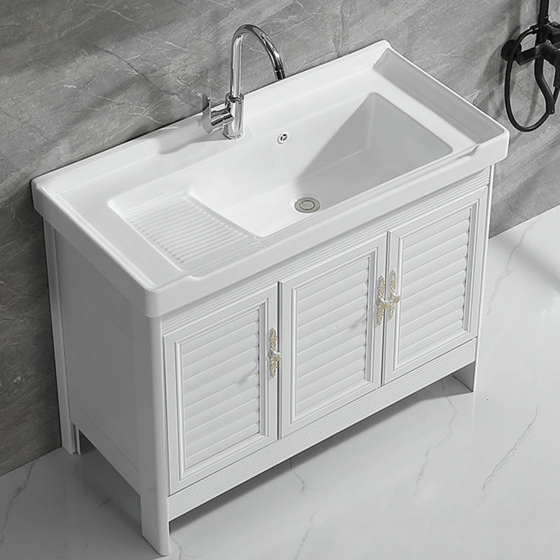 Metal Frame Vanity White Freestanding Rectangular Single Sink Glam Bath Vanity with Doors Clearhalo 'Bathroom Remodel & Bathroom Fixtures' 'Bathroom Vanities' 'bathroom_vanities' 'Home Improvement' 'home_improvement' 'home_improvement_bathroom_vanities' 7160493