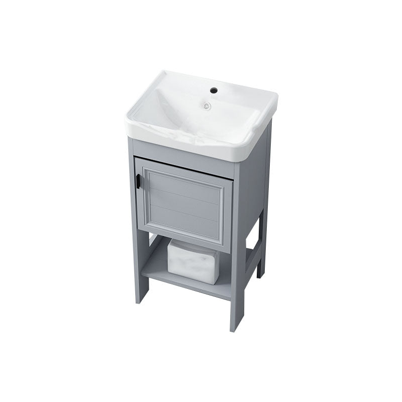 Shelving Included Bath Vanity Freestanding Grey Single Sink 2 Doors Metal Frame Vanity Bathroom Vanity 17"L x 14"W x 31"H Clearhalo 'Bathroom Remodel & Bathroom Fixtures' 'Bathroom Vanities' 'bathroom_vanities' 'Home Improvement' 'home_improvement' 'home_improvement_bathroom_vanities' 7160527