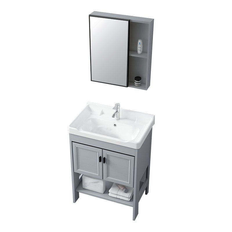 Shelving Included Bath Vanity Freestanding Grey Single Sink 2 Doors Metal Frame Vanity Vanity & Faucet & Mirror Cabinet 24"L x 16"W x 31"H Clearhalo 'Bathroom Remodel & Bathroom Fixtures' 'Bathroom Vanities' 'bathroom_vanities' 'Home Improvement' 'home_improvement' 'home_improvement_bathroom_vanities' 7160529