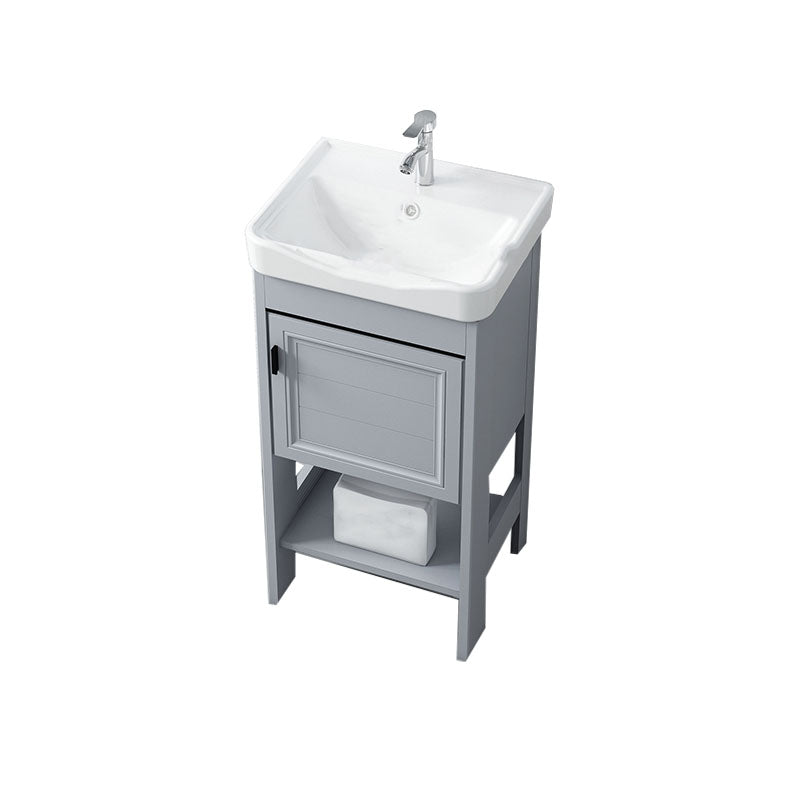 Shelving Included Bath Vanity Freestanding Grey Single Sink 2 Doors Metal Frame Vanity Vanity & Faucet 17"L x 14"W x 31"H Clearhalo 'Bathroom Remodel & Bathroom Fixtures' 'Bathroom Vanities' 'bathroom_vanities' 'Home Improvement' 'home_improvement' 'home_improvement_bathroom_vanities' 7160530