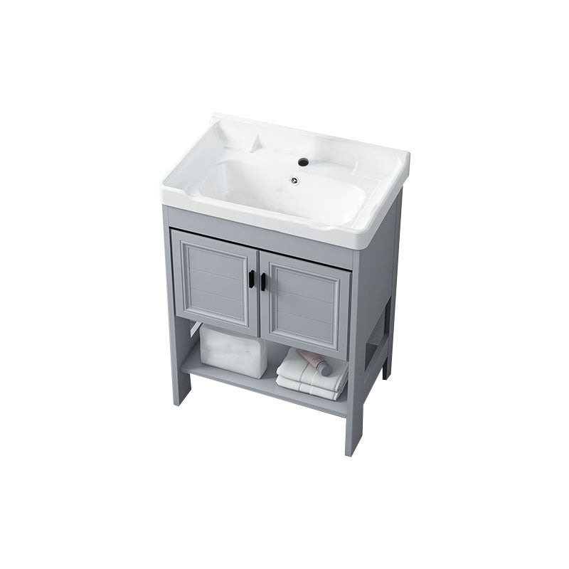 Shelving Included Bath Vanity Freestanding Grey Single Sink 2 Doors Metal Frame Vanity Bathroom Vanity 24"L x 16"W x 31"H Clearhalo 'Bathroom Remodel & Bathroom Fixtures' 'Bathroom Vanities' 'bathroom_vanities' 'Home Improvement' 'home_improvement' 'home_improvement_bathroom_vanities' 7160536