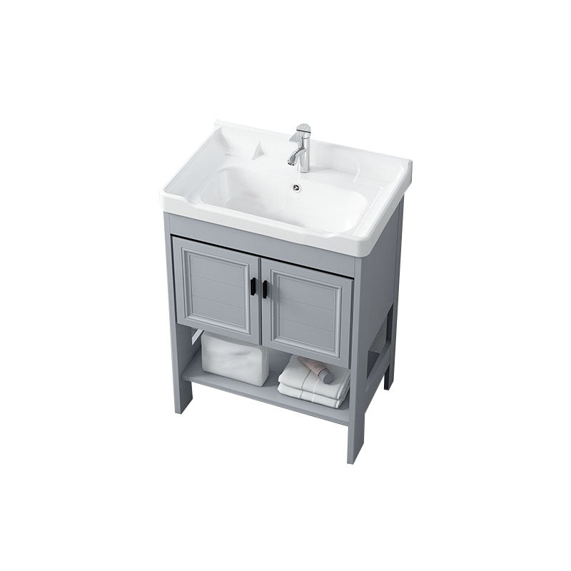 Shelving Included Bath Vanity Freestanding Grey Single Sink 2 Doors Metal Frame Vanity Vanity & Faucet 24"L x 16"W x 31"H Clearhalo 'Bathroom Remodel & Bathroom Fixtures' 'Bathroom Vanities' 'bathroom_vanities' 'Home Improvement' 'home_improvement' 'home_improvement_bathroom_vanities' 7160541