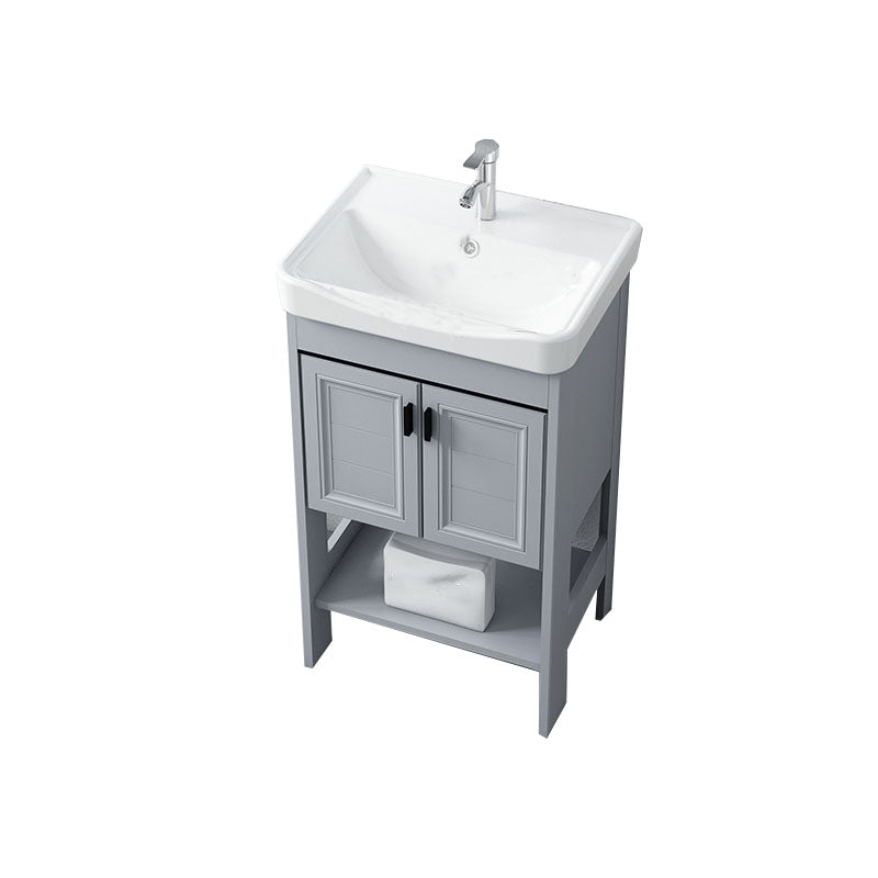 Shelving Included Bath Vanity Freestanding Grey Single Sink 2 Doors Metal Frame Vanity Vanity & Faucet 20"L x 14"W x 31"H Clearhalo 'Bathroom Remodel & Bathroom Fixtures' 'Bathroom Vanities' 'bathroom_vanities' 'Home Improvement' 'home_improvement' 'home_improvement_bathroom_vanities' 7160546