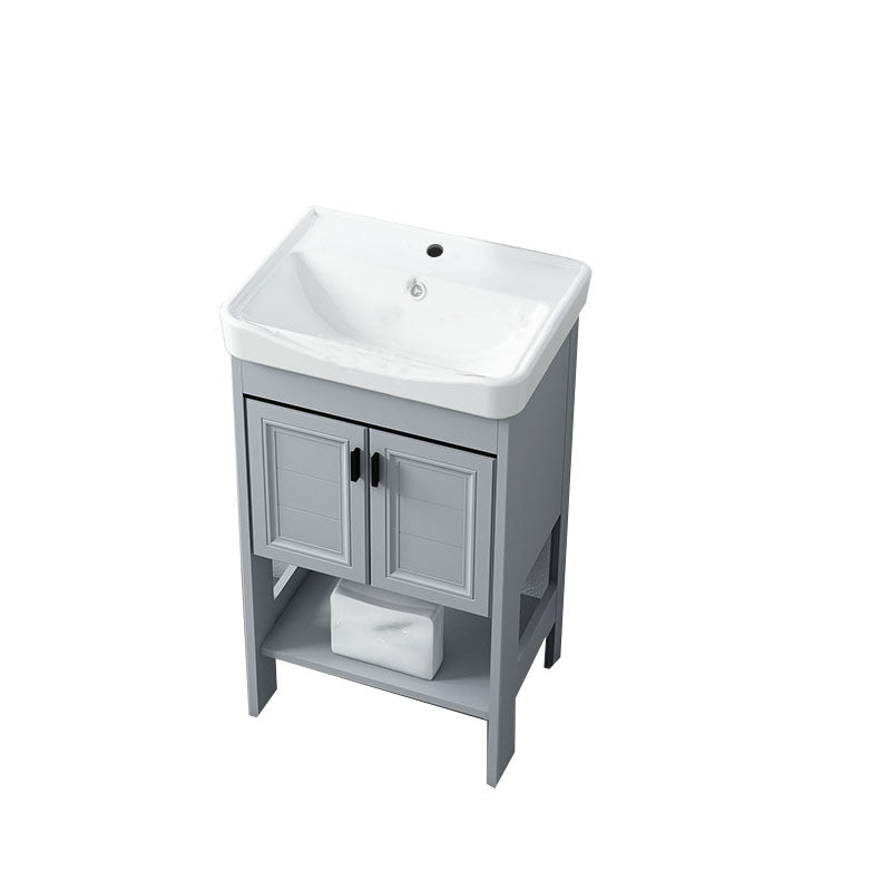 Shelving Included Bath Vanity Freestanding Grey Single Sink 2 Doors Metal Frame Vanity Bathroom Vanity 20"L x 14"W x 31"H Clearhalo 'Bathroom Remodel & Bathroom Fixtures' 'Bathroom Vanities' 'bathroom_vanities' 'Home Improvement' 'home_improvement' 'home_improvement_bathroom_vanities' 7160547