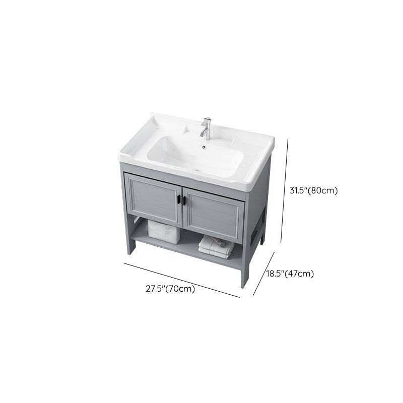 Shelving Included Bath Vanity Freestanding Grey Single Sink 2 Doors Metal Frame Vanity Clearhalo 'Bathroom Remodel & Bathroom Fixtures' 'Bathroom Vanities' 'bathroom_vanities' 'Home Improvement' 'home_improvement' 'home_improvement_bathroom_vanities' 7160558