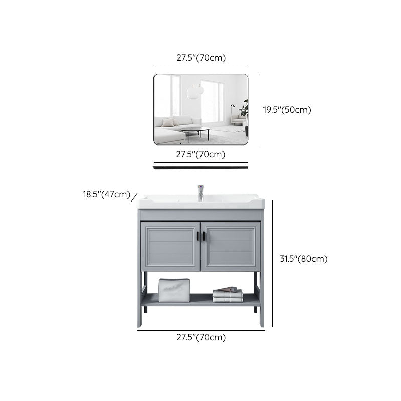 Shelving Included Bath Vanity Freestanding Grey Single Sink 2 Doors Metal Frame Vanity Clearhalo 'Bathroom Remodel & Bathroom Fixtures' 'Bathroom Vanities' 'bathroom_vanities' 'Home Improvement' 'home_improvement' 'home_improvement_bathroom_vanities' 7160563