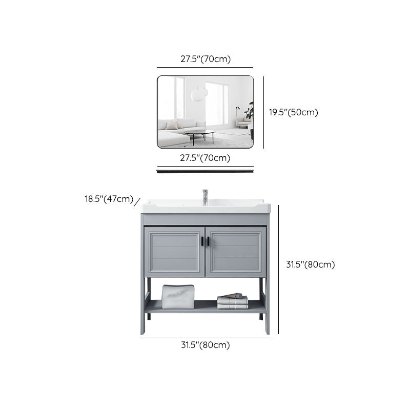 Shelving Included Bath Vanity Freestanding Grey Single Sink 2 Doors Metal Frame Vanity Clearhalo 'Bathroom Remodel & Bathroom Fixtures' 'Bathroom Vanities' 'bathroom_vanities' 'Home Improvement' 'home_improvement' 'home_improvement_bathroom_vanities' 7160564