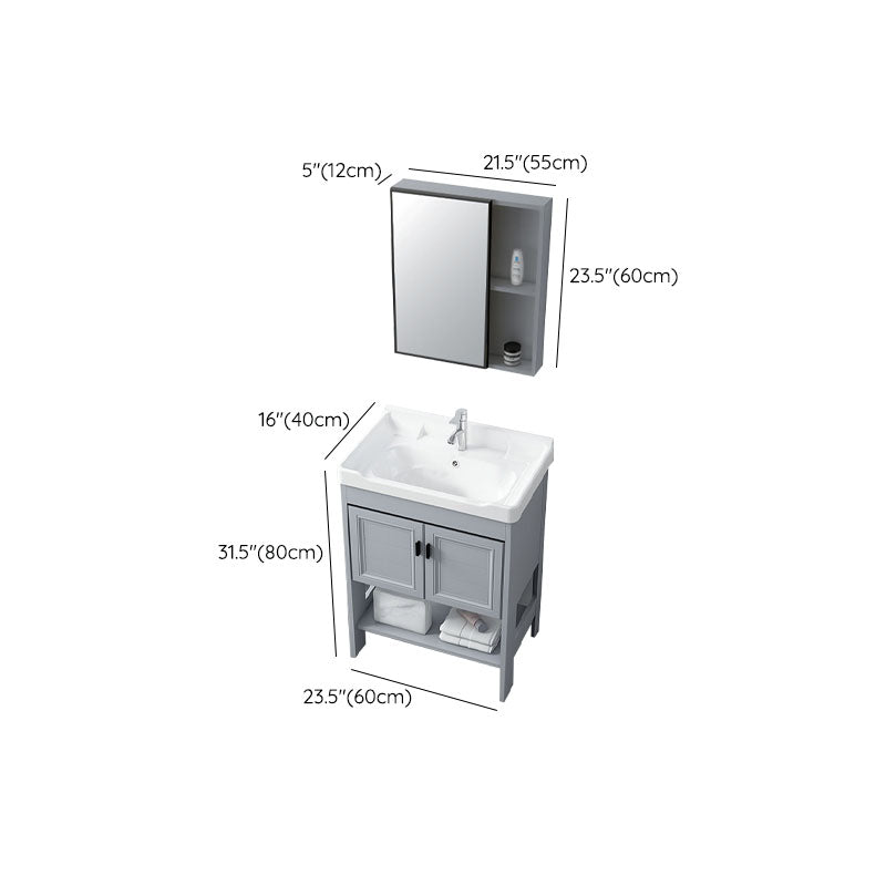 Shelving Included Bath Vanity Freestanding Grey Single Sink 2 Doors Metal Frame Vanity Clearhalo 'Bathroom Remodel & Bathroom Fixtures' 'Bathroom Vanities' 'bathroom_vanities' 'Home Improvement' 'home_improvement' 'home_improvement_bathroom_vanities' 7160567