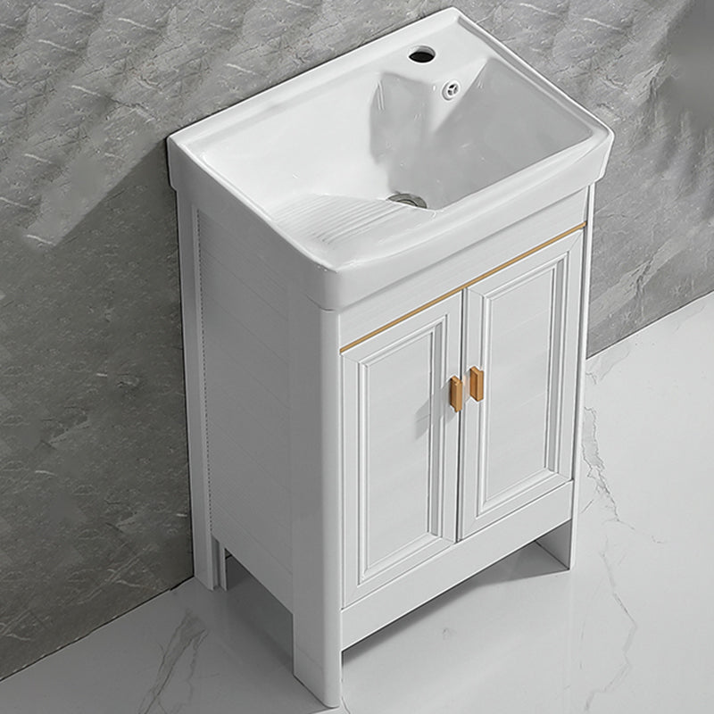 Freestanding Bath Vanity White Mirror Rectangular Single Sink Vanity with Doors Bathroom Vanity 20"L x 14"W x 32"H Clearhalo 'Bathroom Remodel & Bathroom Fixtures' 'Bathroom Vanities' 'bathroom_vanities' 'Home Improvement' 'home_improvement' 'home_improvement_bathroom_vanities' 7160572