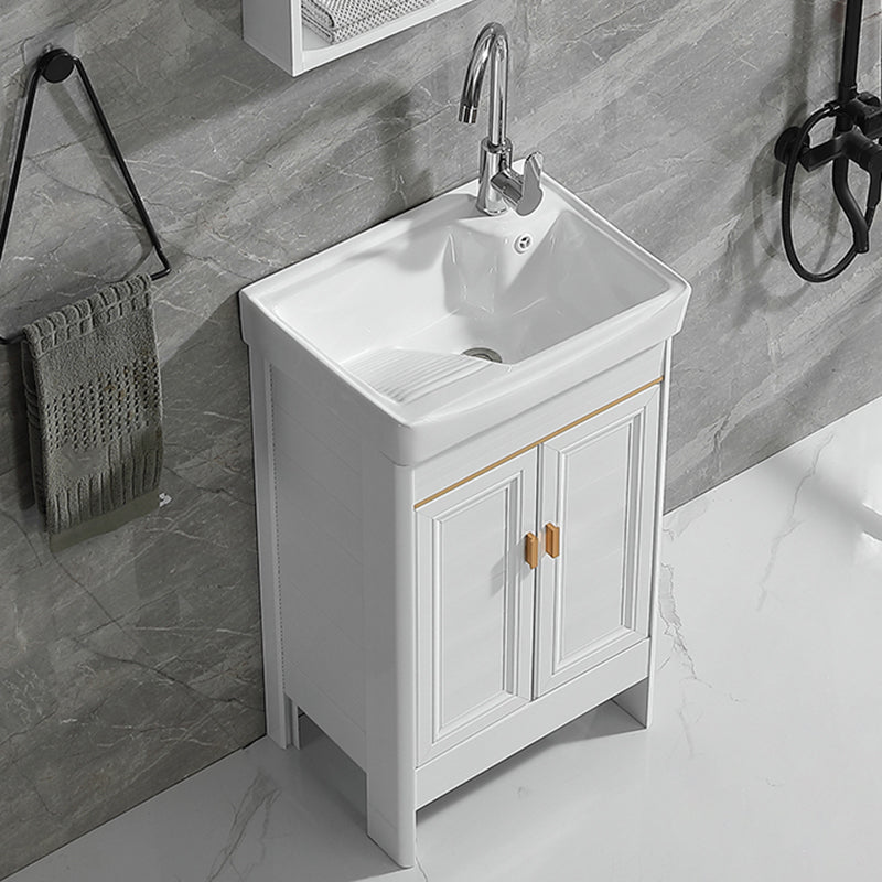 Freestanding Bath Vanity White Mirror Rectangular Single Sink Vanity with Doors Vanity & Faucet 20"L x 14"W x 32"H Clearhalo 'Bathroom Remodel & Bathroom Fixtures' 'Bathroom Vanities' 'bathroom_vanities' 'Home Improvement' 'home_improvement' 'home_improvement_bathroom_vanities' 7160574