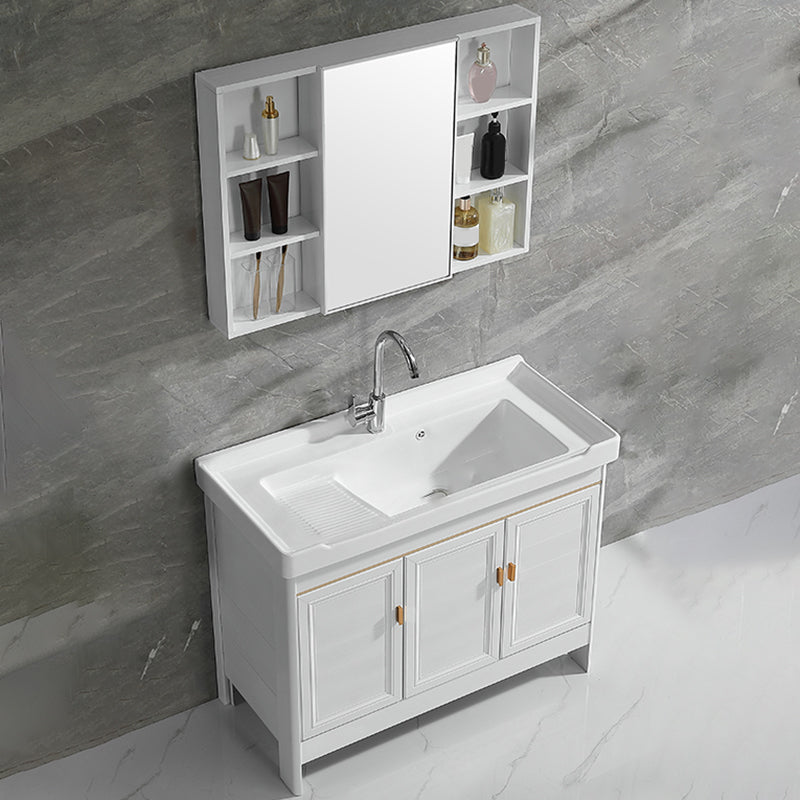 Freestanding Bath Vanity White Mirror Rectangular Single Sink Vanity with Doors Vanity & Faucet & Mirror Cabinet Clearhalo 'Bathroom Remodel & Bathroom Fixtures' 'Bathroom Vanities' 'bathroom_vanities' 'Home Improvement' 'home_improvement' 'home_improvement_bathroom_vanities' 7160578