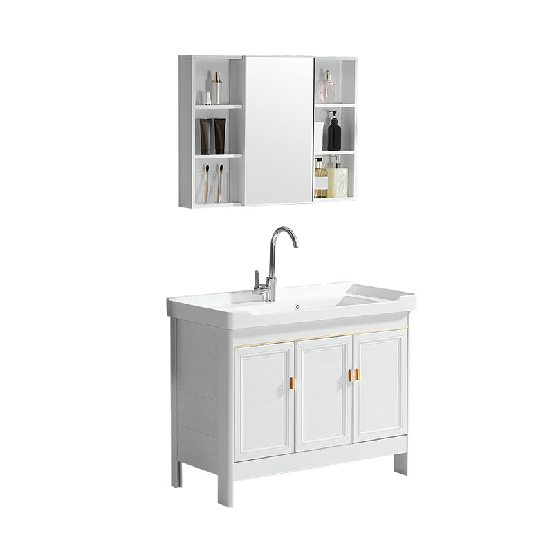 Freestanding Bath Vanity White Mirror Rectangular Single Sink Vanity with Doors Clearhalo 'Bathroom Remodel & Bathroom Fixtures' 'Bathroom Vanities' 'bathroom_vanities' 'Home Improvement' 'home_improvement' 'home_improvement_bathroom_vanities' 7160579