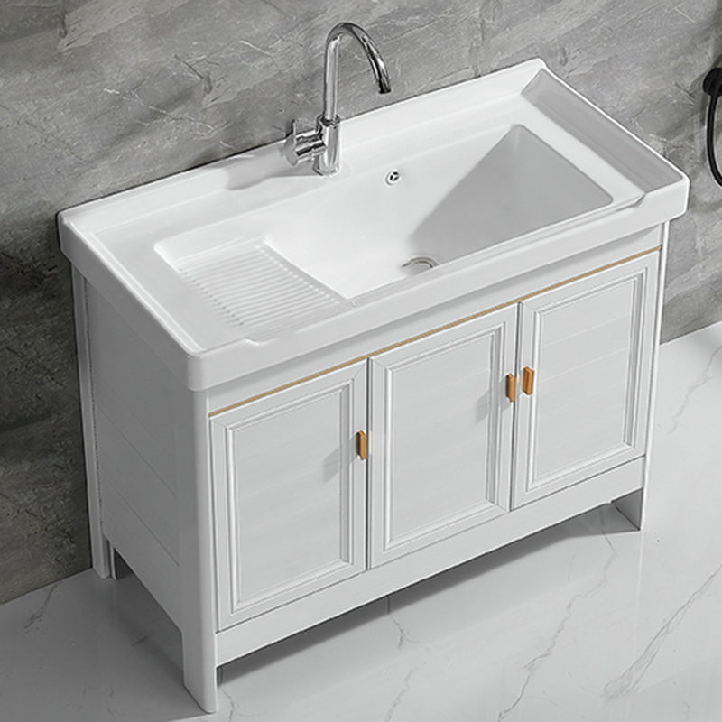 Freestanding Bath Vanity White Mirror Rectangular Single Sink Vanity with Doors Vanity & Faucet Clearhalo 'Bathroom Remodel & Bathroom Fixtures' 'Bathroom Vanities' 'bathroom_vanities' 'Home Improvement' 'home_improvement' 'home_improvement_bathroom_vanities' 7160580