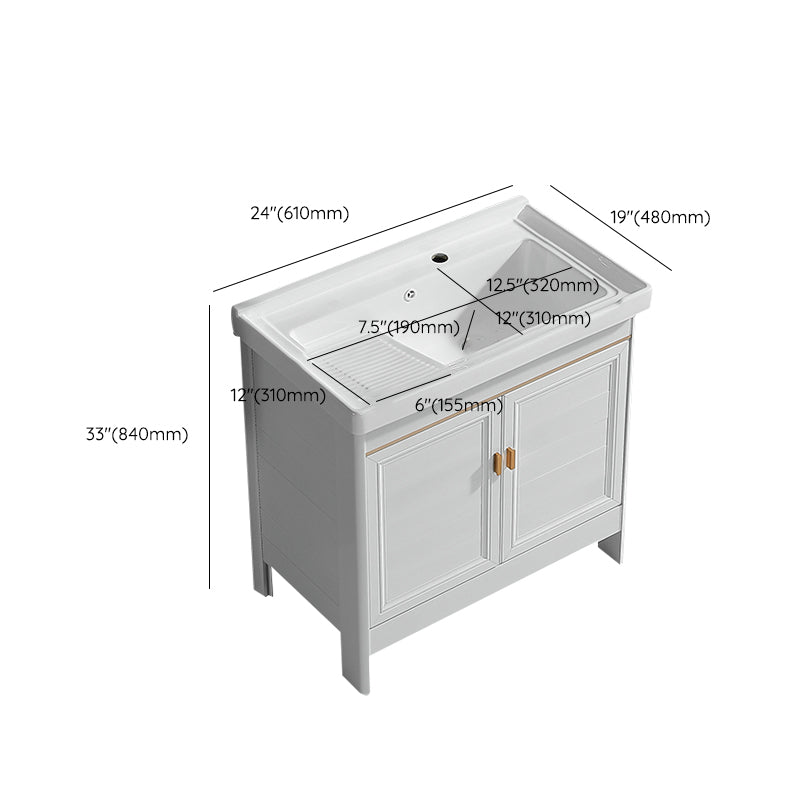 Freestanding Bath Vanity White Mirror Rectangular Single Sink Vanity with Doors Clearhalo 'Bathroom Remodel & Bathroom Fixtures' 'Bathroom Vanities' 'bathroom_vanities' 'Home Improvement' 'home_improvement' 'home_improvement_bathroom_vanities' 7160587